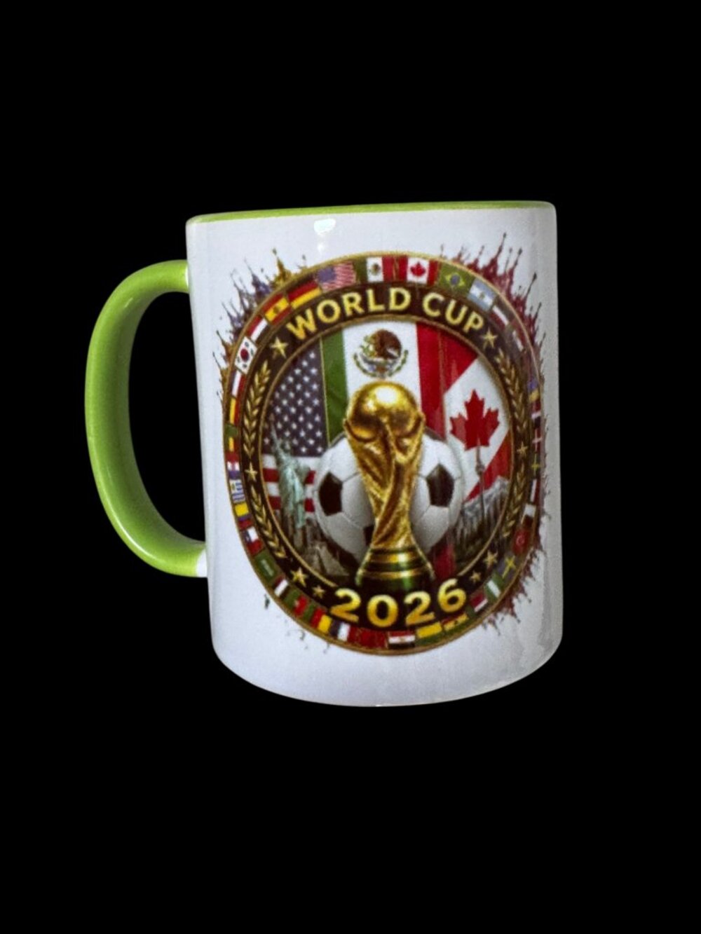 FIFA World Cup 2026 Coffee Mug, 11 oz, White with Green Handle, International